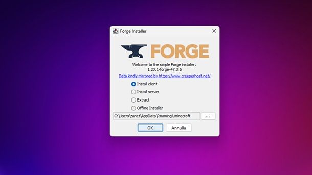 Installare mod Minecraft Forge