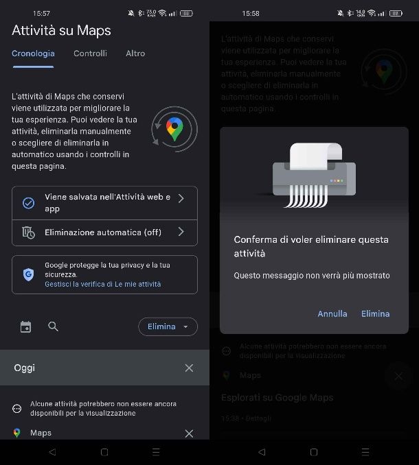 Come cancellare cronologia Google Maps Android