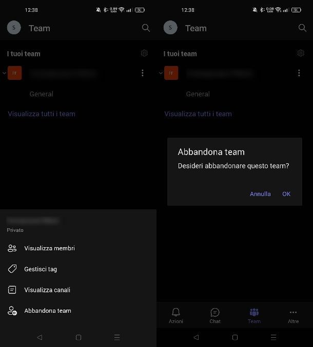 Come abbandonare un team su Microsoft Teams da smartphone