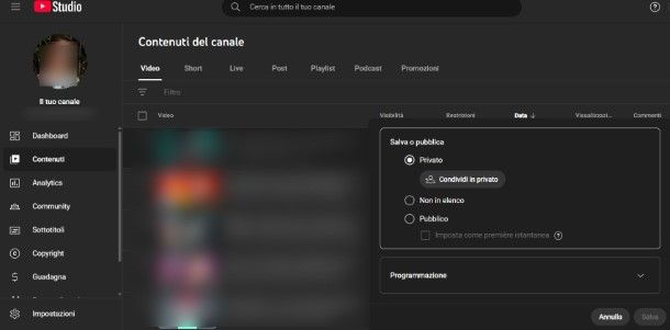 Come rendere privato un video già caricato su YouTube da PC