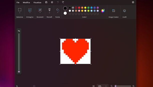 Come fare un cuore in pixel art Paint Windows 11