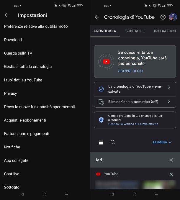 Come cancellare cronologia YouTube Android