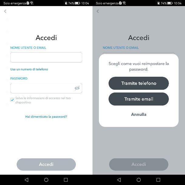 Come recuperare account Snapchat senza password