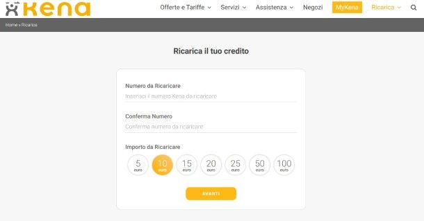 Come ricaricare Kena Mobile online da computer