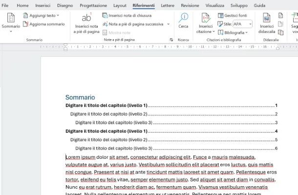 Come creare indice Word con titoli 