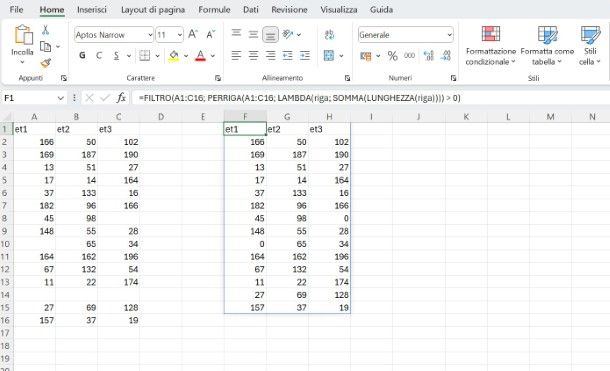 Come eliminare righe vuote Excel formula