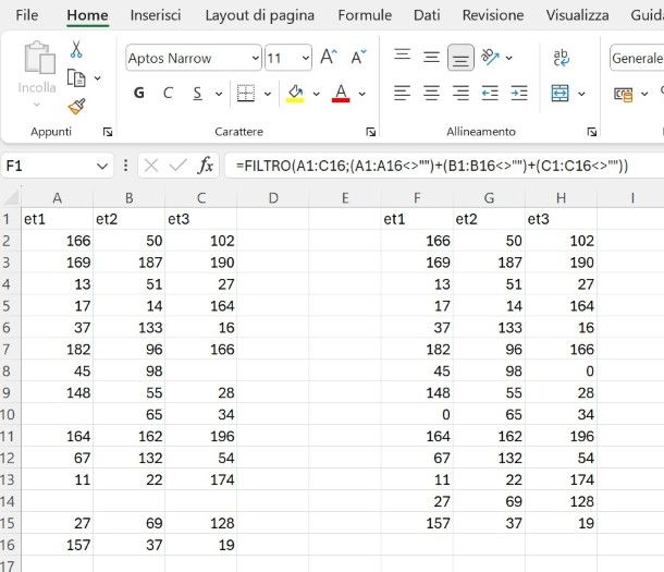 Come eliminare righe vuote Excel formula