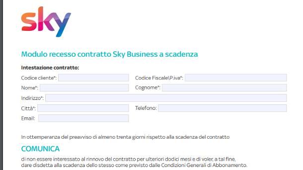 Modulo disdetta Sky Business PDF