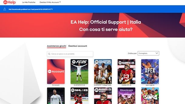 Sito Web supporto EA Sports