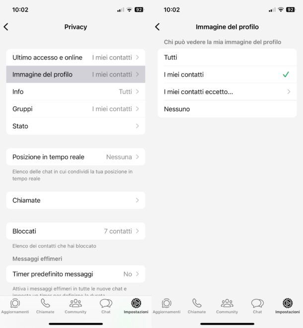 modificare privacy foto profilo WhatsApp