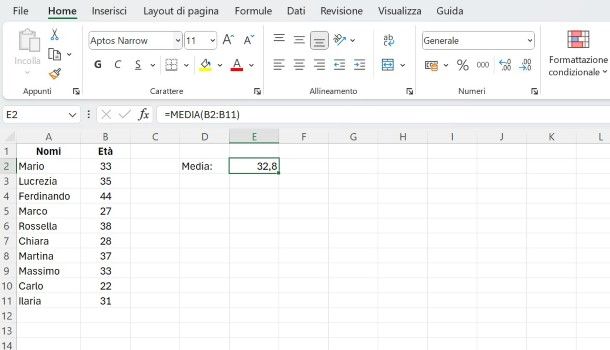 Come fare la media su Excel: formula