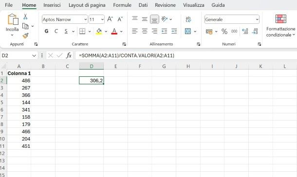 Come fare la media aritmetica su Excel