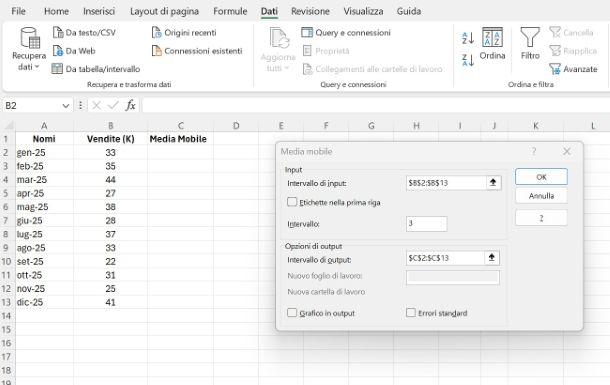 Come fare media mobile Excel