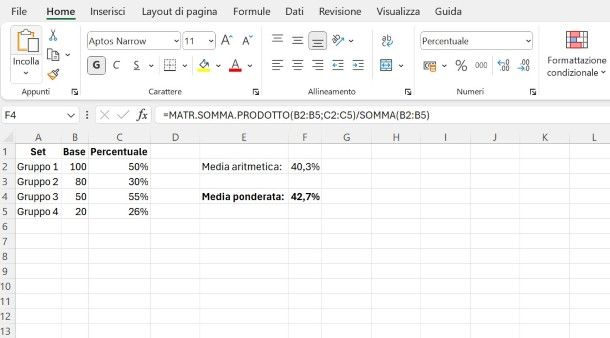 Come fare media tra percentuali Excel