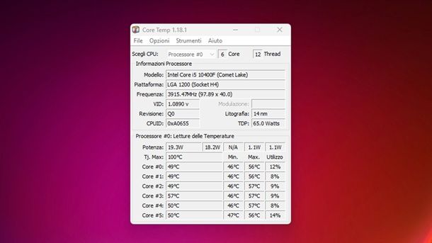 Core Temp temperatura PC