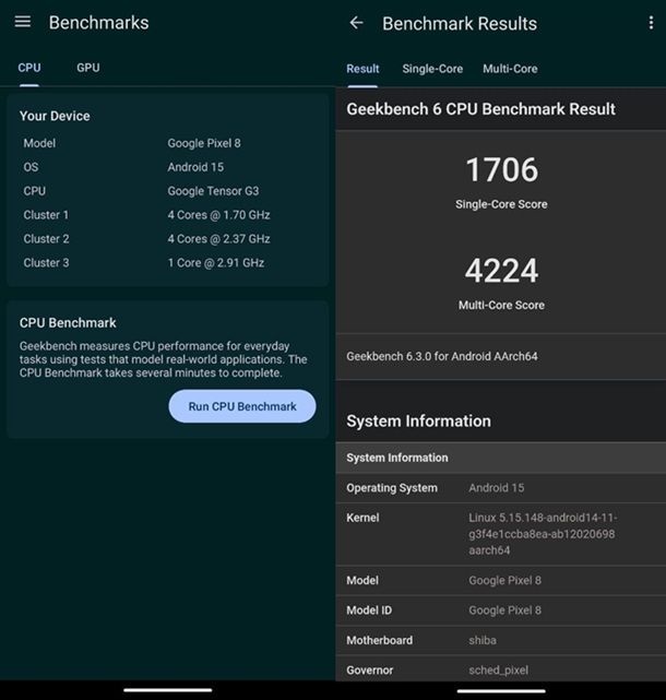 Geekbench Android stressare CPU