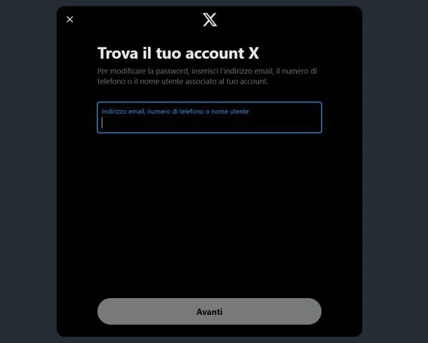 Come cancellare account X senza email e password
