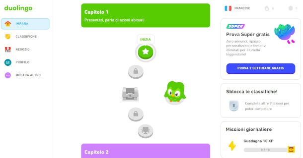 area personale sito Duolingo