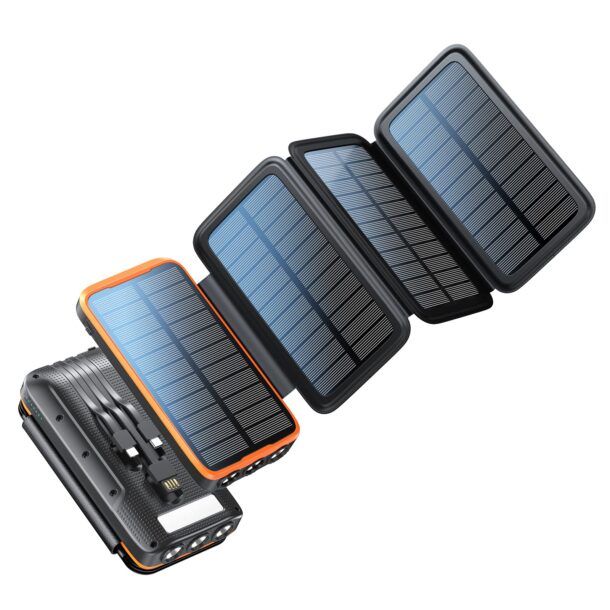 A ADDTOP Caricabatterie Solare 25000mAh, Power Bank Impermeabile con 2  Porte USB Batteria Esterna Portabile LED per Smartphones Tablets e Altri :  : Elettronica