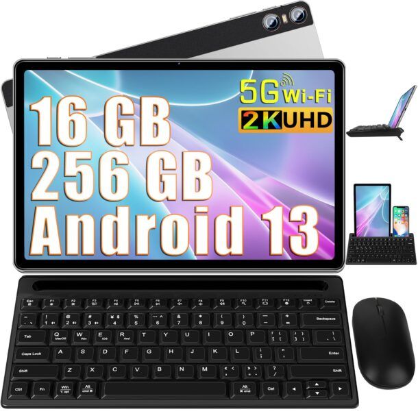 Facetel 10.1'' Tablet Android 11 with Keyboard+Mouse,5G+2.4G WiFi,4GB+64GB  ROM(TF 512GB),Octa-Core,2.0GHz,8000mAh--Black