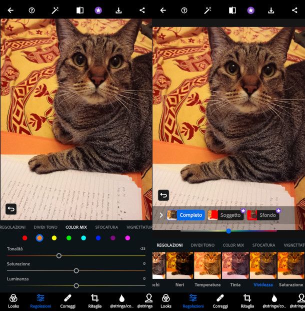 metodi di regolazione colore con app Photoshop Express