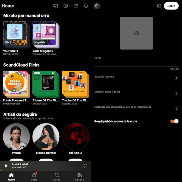 schermate per caricamento musica app SoundCloud