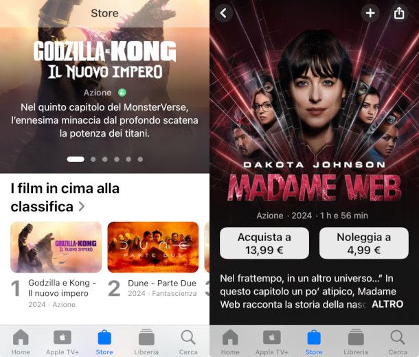 schermate noleggio film da app Apple TV iPhone