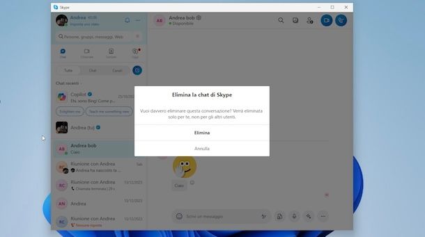 Eliminare cronologia chat Skype