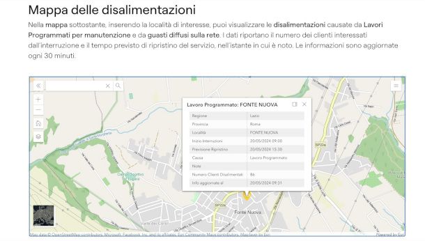 mappa disalimentazioni sito E-Distribuzione