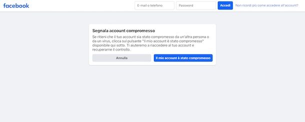 Segnalare account Facebook rubato senza accesso