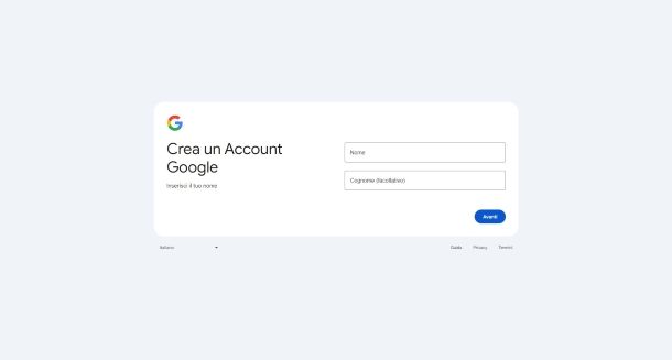 Creazione account Google