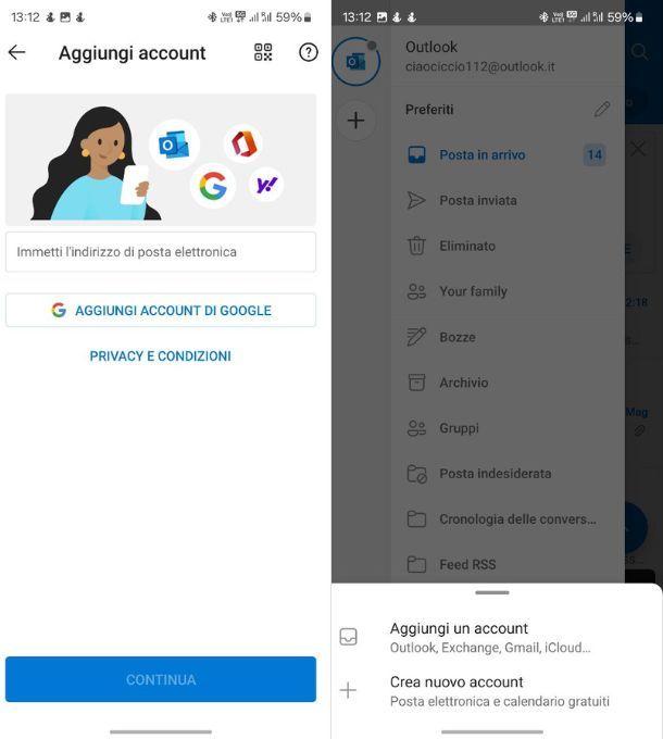 outlook android account