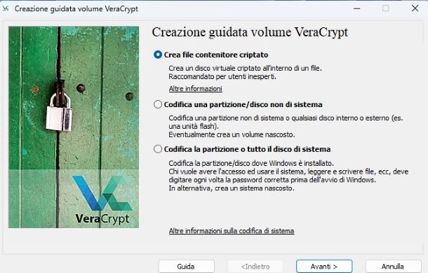 Creazione guidata volume VeraCrypt su Windows