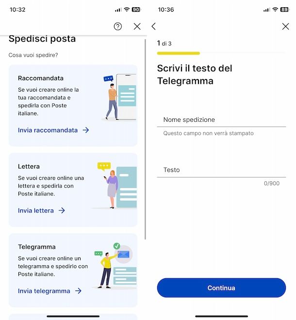 Telegramma con app Poste Italiane