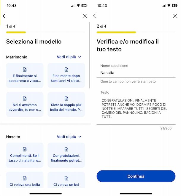 Creare telegramma con app Poste Italiane