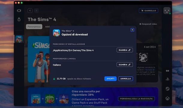 Cambiare lingua The Sims 4 su Mac