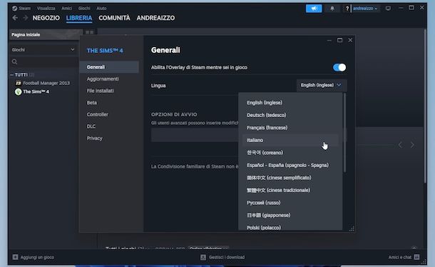 Cambiare lingua The Sims 4 su Steam