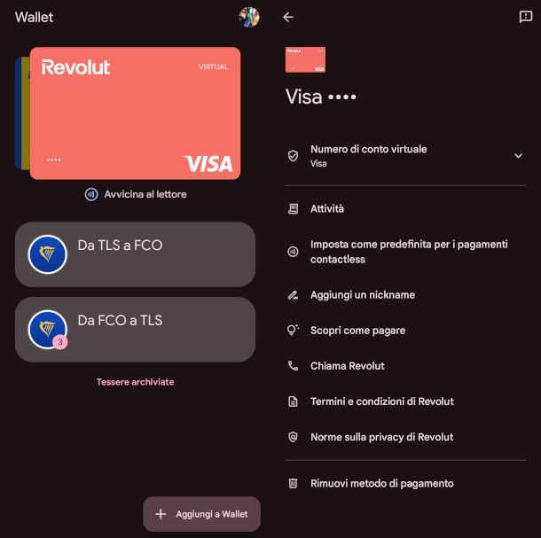 schermate app Wallet