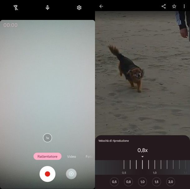 funzioni Android integrate per rallentare un video in regisrazione e riproduzione