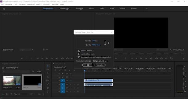 funzione gestione velocità Adobe Premiere