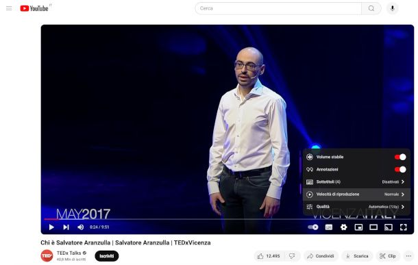 rallentare un video in riproduzione su sito YouTube