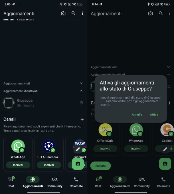 Eliminare aggiornamenti disattivati WhatsApp Android