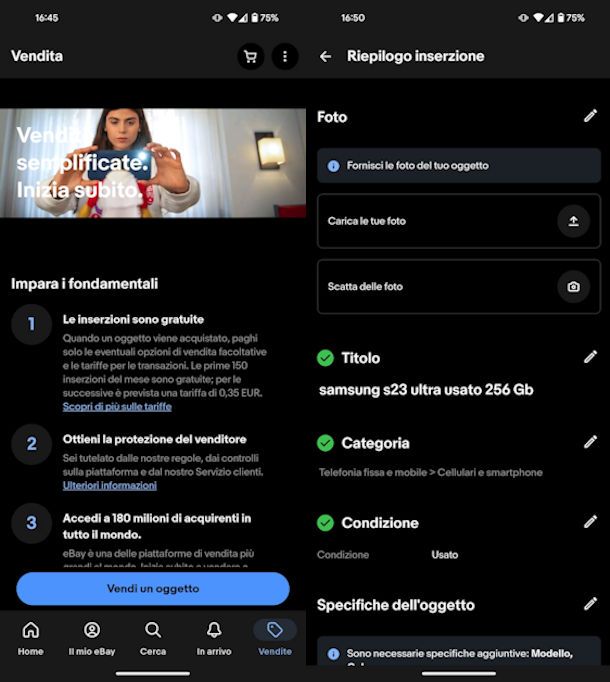 Inserire un annuncio su eBay da app