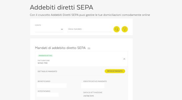 revoca addebito SEPA da sito Poste