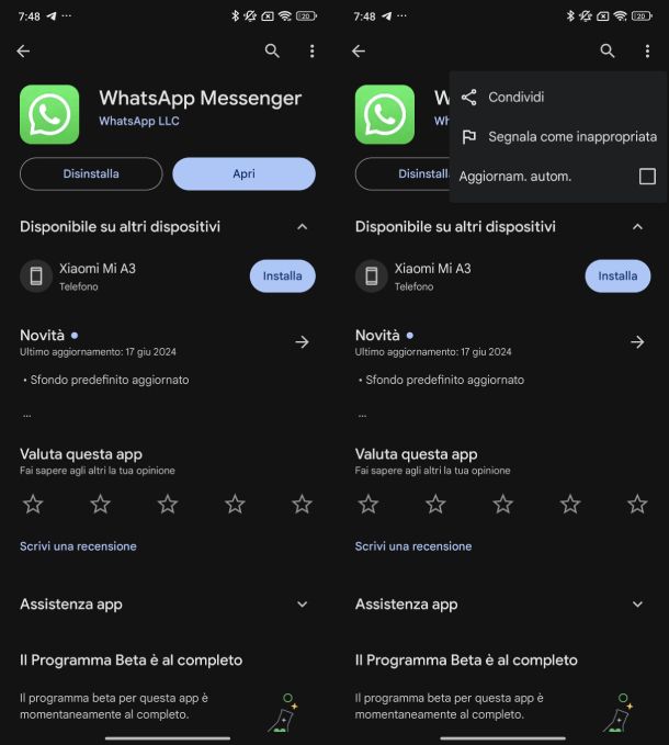 Aggiornamenti app WhatsApp Android