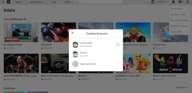 Cambiare account su Roblox