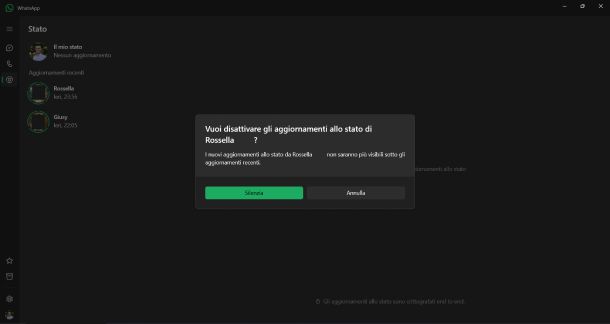 Disattivare aggiornamenti stato WhatsApp Windows