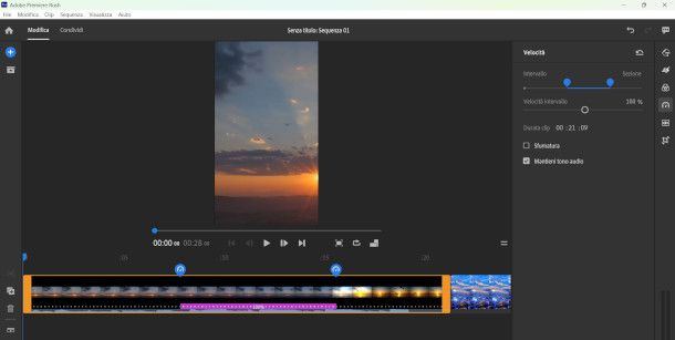 funzioni rallenty su Adobe Premiere Rush