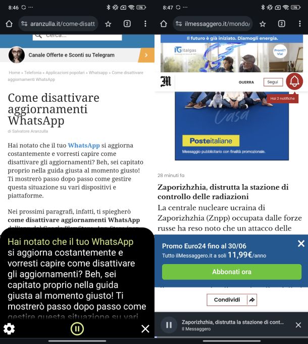 Ascolta questa pagina Leggi schermo Android