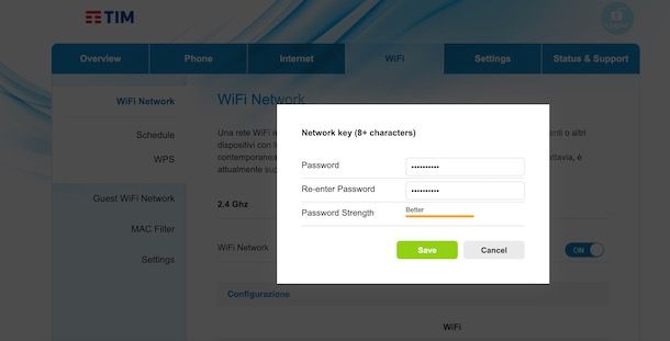 Come cambiare password WiFi
